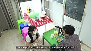 Asian teen 18+ licks pussy in homemade store fuck 😍