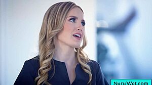 Blonde teen masseuse prepares client for nuru massage with Lauren Phillips and David Lee