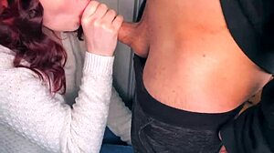 Pretty brunette gives public blowjob on balcony with cumshot