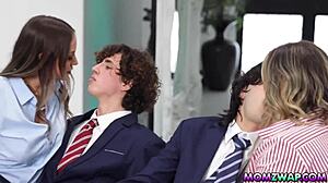 Wow! Hot Milfs Desiree Dulce and Mia James Swapping Stepsons Elias Cash and Dylan Ledger for Wild Couch Fucking!