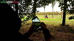 Femdom slave outdoor humiliation: foot worship and facesitting
