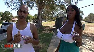 Ebony goddess with giant natural boobs gets slammed hard!