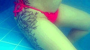 Risky public sex with petite teen's tight pussy in the pool!