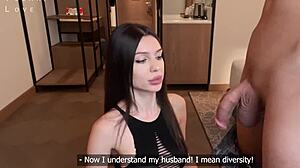 a young 18+ russian wife takes revenge on cheating husband with blowjob and cumshot.