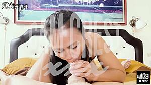 ditaya moans while swallowing cum in kinky mistress bdsm blowjob