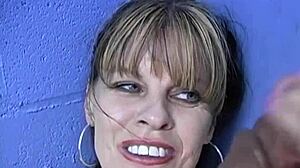 Busty cougar anjelica sucks that monster bbc at the gloryhole.