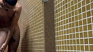 Spying on that big cock in the shower at the gym lockerroom. So thrilling!