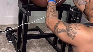 Ebony babe licks phat pussy while bound in bondage