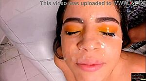 little lolly oiled up, banged hard, face covered in thick cum