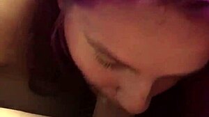 Purple-haired BBW sucks big cock until a mouthful. Her young curves grip every inch tight!