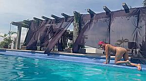 Latina cousin shows big ass at pool without swimsuit