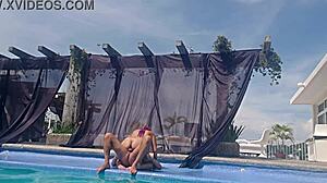 Latina cousin shows big ass at pool without swimsuit