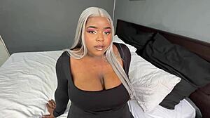 Thick Busty Ebony MILF Submissively Gags on White Boy's Cock in Domination Roleplay Before Intense Creampie!