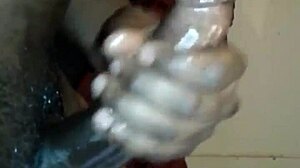 Big black cock delivers a huge cum load surprise during intense fucking.