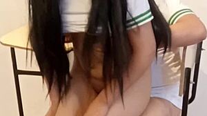 Petite schoolgirl girlfriend gets fucked in classroom POV