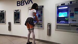 latina teen shows perfect body in miniskirt on cablebus.