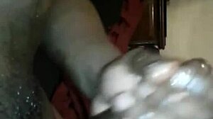 Big black cock delivers a huge cum load surprise during intense fucking.