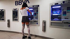 latina teen shows perfect body in miniskirt on cablebus.