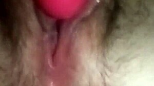 Hairy pussy masturbation with vibrator for big orgasm