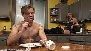 sexy mistress pegging married man with strapon in rough painful session. his ass takes brutal femdom action.