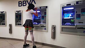 latina teen shows perfect body in miniskirt on cablebus.