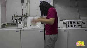 Emo Babe Takes Initiative, Fucks Sexy Neighbor Girl in Laundry Shop