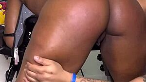 Ebony babe licks phat pussy while bound in bondage