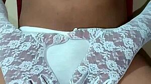 Thai ladyboy shemale seductively poses in erotic white panties and bra
