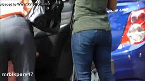 Voyeur spies on ebony mature's tits and anal in candid hidden footage