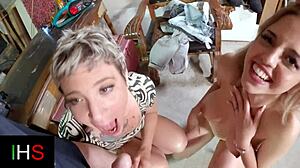 Threesome with two whores sucking and fucking