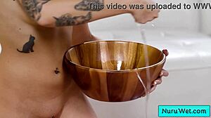 sensual busty blonde masseuse gives intense wet sex massage