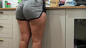Young Curvy Mexican Stepdaughter Caught Washing Dishes in the Kitchen