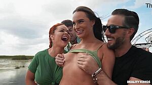 What floats her boat? Athletic redhead with tattoos gets fingered and masturbates on boat