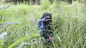 Avatar Monika Fox goes wild with hard dildo anal and pussy squirt in forest.