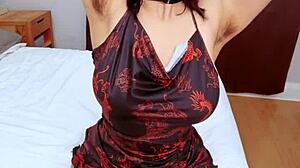 hairy armpit striptease with ripped clothes and latex teasing