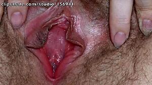 Close up of a hot milf’s hairy pussy while she plays with different objects