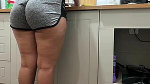 Young Curvy Mexican Stepdaughter Caught Washing Dishes in the Kitchen