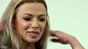 Shalina Devine and Lorenzo Viota in a steamy scene in a bedroom set