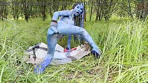 Avatar Monika Fox goes wild with hard dildo anal and pussy squirt in forest.