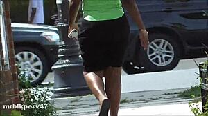 Voyeur spies on ebony mature's tits and anal in candid hidden footage