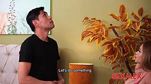 Petite teen blows busty milf Elizabeth Lara in quickie!