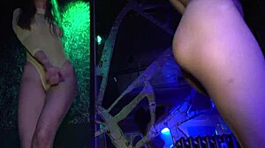 Cute Teen Taya Tutsi Strips Nude in Public at Disco to Dance with Friend.