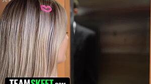 Trapped in elevator, horny guy bends me over for doggystyle fingering and masturbation on my shaved pierced pussy - freeuse 4k