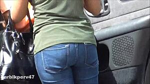 Voyeur spies on ebony mature's tits and anal in candid hidden footage