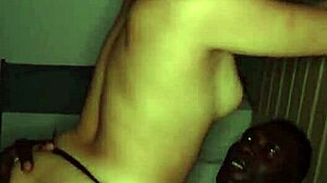 Young blonde with pink pussy takes huge black cock, swallowing all his cum.