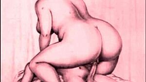 vintage erotic drawings featuring hairy antique figures in retro settings.
