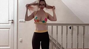 Beautiful woman with big lips dancing sensuously