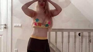 Beautiful woman with big lips dancing sensuously