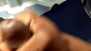 edge play on public train, ebony hottie masturbates with big black cock on commute.