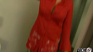 Blonde maid offers room service with a wild blowjob